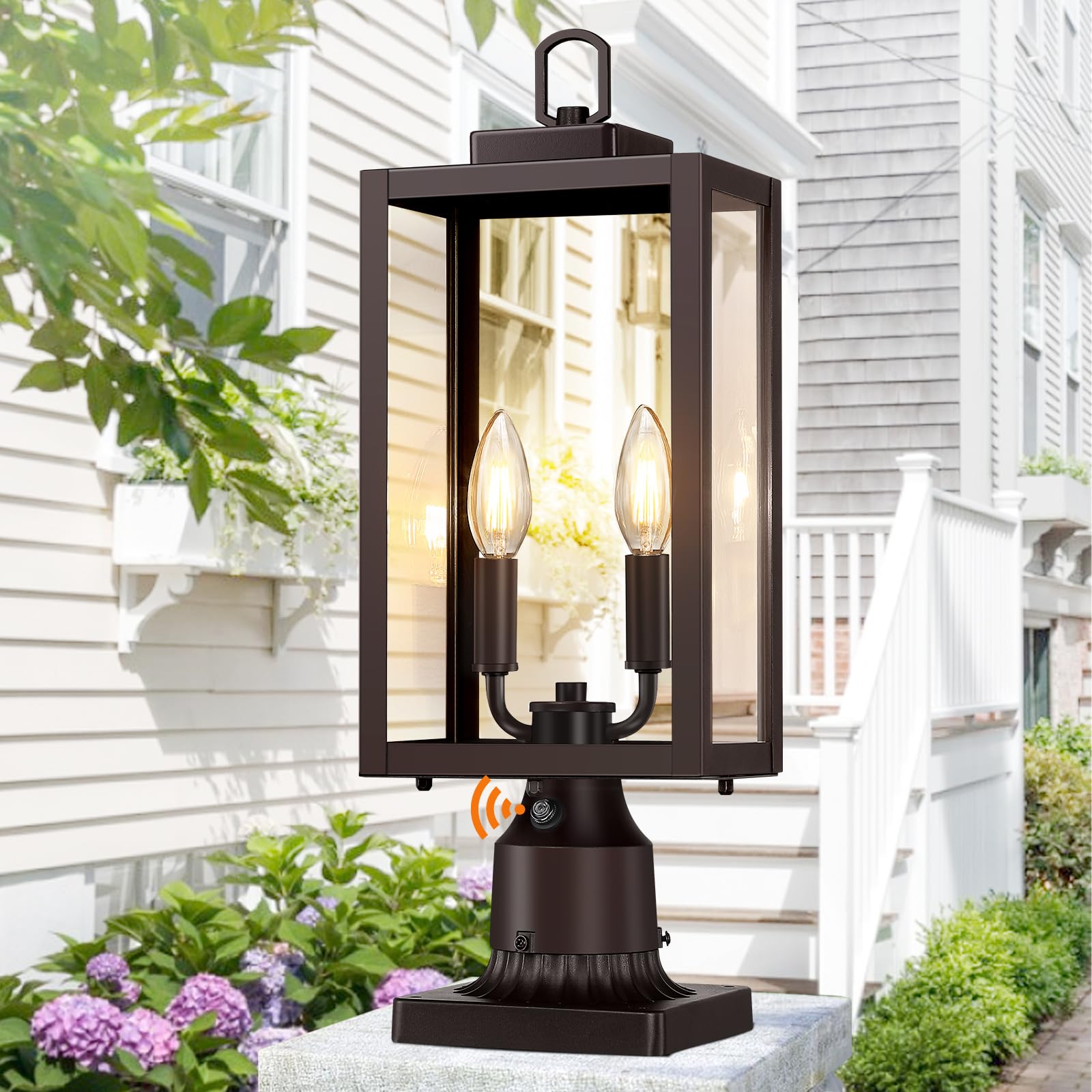 Photo 1 of 18'' Dusk to Dawn Outdoor Post Light, Lamp Post Light Fixture Waterproof Modern Outside Post Lantern Column Lights, Exterior Pole Lighting Pillar Lantern, Brown, 1 Pack (Not Include Mounting Base)