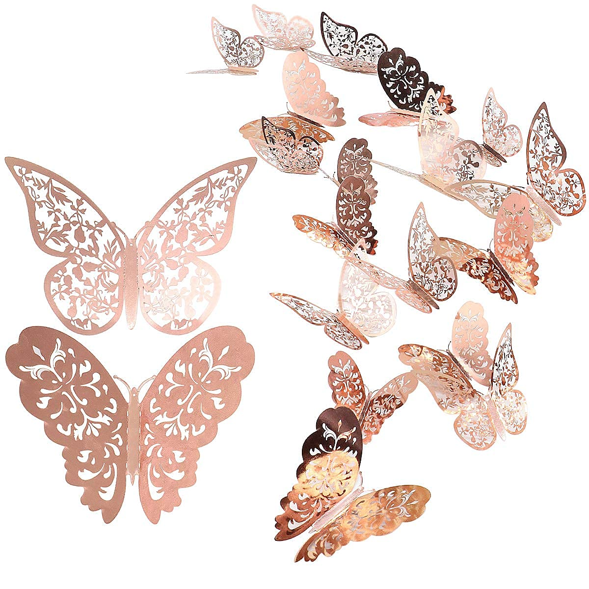 24piece Butterfly Wall Sticker,Mixed 3D Butterflies Wall Decals,Vivid Flash Wall Stickers for Home,Bedroom,Baby Room Decoration (Rose Gold)