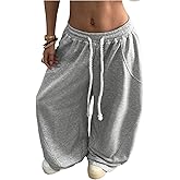 SweatyRocks Women's Plus Size Y2K Wide Leg Sweatpants Baggy Elastic Waist Barrel Pants Lantern Trousers