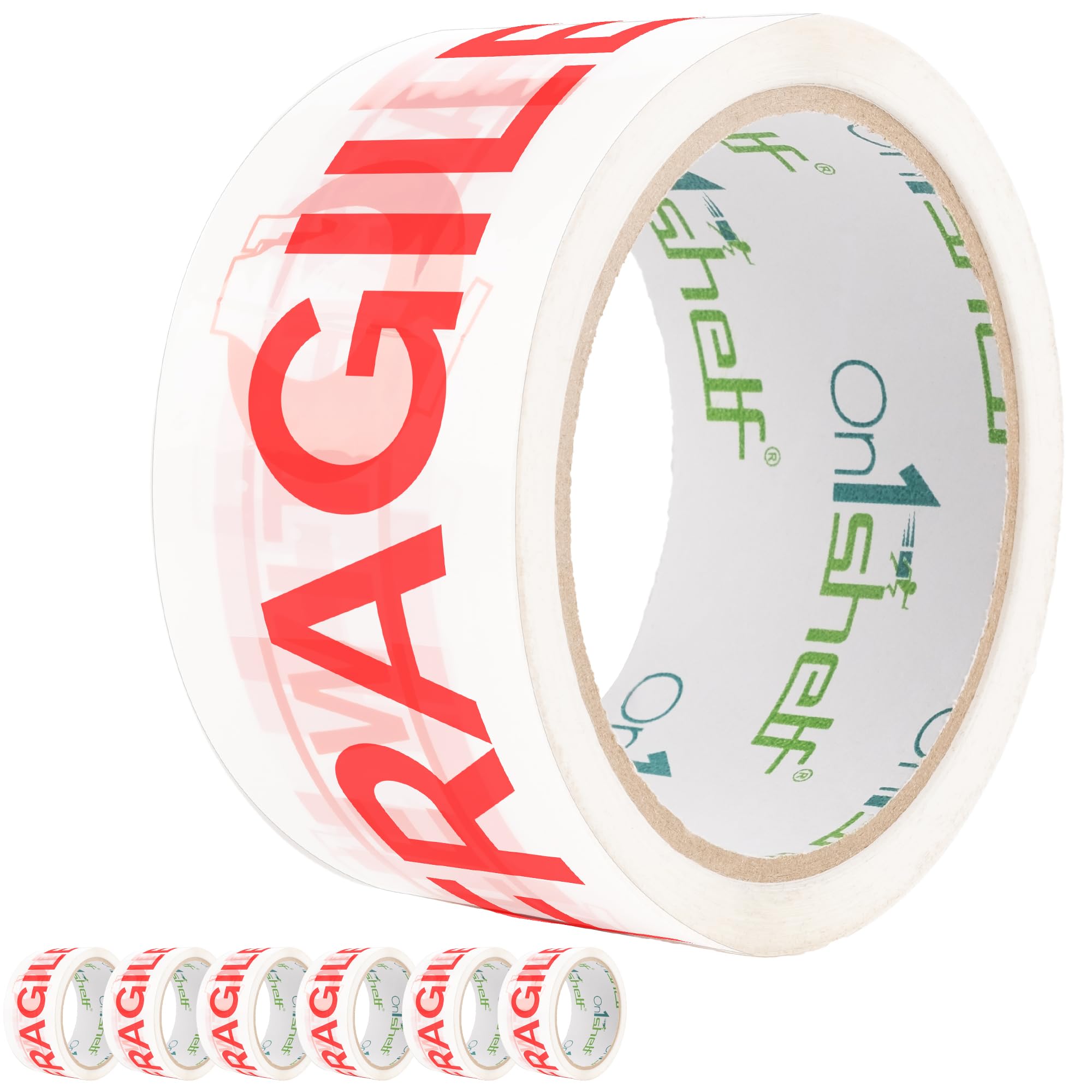 On1shelf Heavy Duty Fragile Packing Tape for Parcels and Boxes, 6-Pack - Strong Parcel Tape, Ideal for Shipping and Moving, High-Performance Fragile Tape, 6 Rolls for Secure Packaging