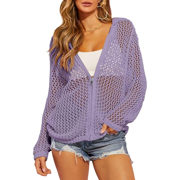 HOCANDY Womens Zip Up Crochet Cardigan Sweater Oversized Long