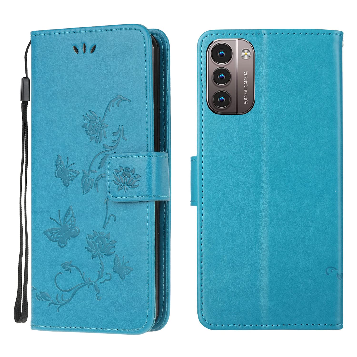 Wuhaizher Flip Case for Nokia G21 / G11, Shockproof Leather Wallet with Kickstand, Blue Lotus Pattern