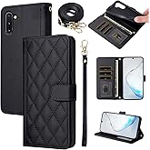 Furiet Wallet Case for Samsung Galaxy Note 10 5G with Wrist Strap, Shoulder Strap, Multiple Card Slots Folio Purse, PU Leather Stand Accessories Cell Phone Cover for Note10 Notes 10s Ten Not S10 Black