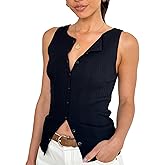 KMBANGI Women Button Down Knitted Vest Ribbed Tank Tops Button Up Open Front Knit Shirt Sleeveless Slim Fit Dressy Top