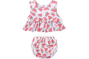 ALVABABY Swim Diaper with Matching Top, Baby Reusable Toddler Swimsuit,Infant Bathing Sleeveless Tankini Swimwear
