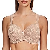 MELENECA Women's Full Coverage Underwire Bra Minimizer Plus Size Lace Comfortable Cushion Strap