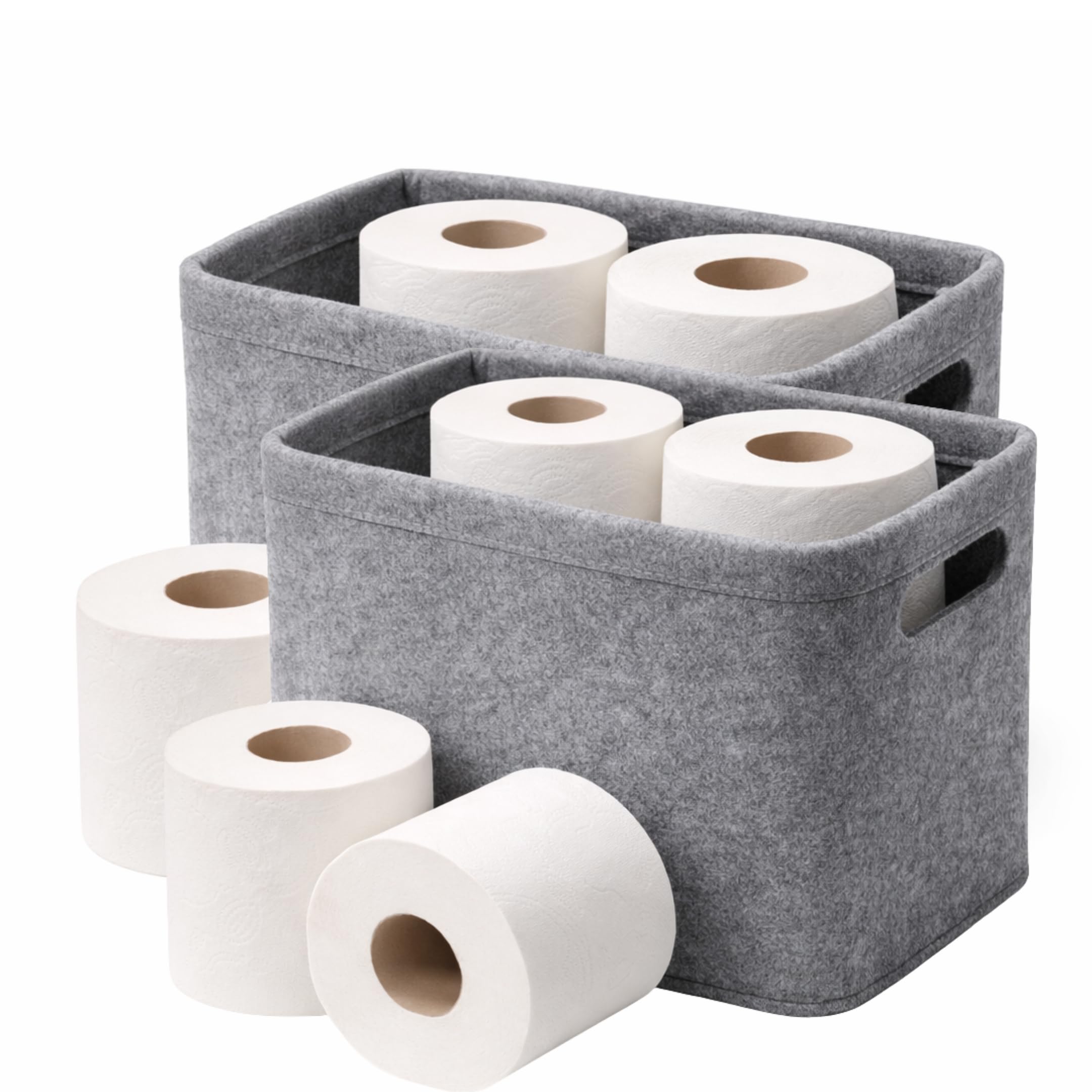DuneDesign 2x Toiletpaper Storage - Felt Box Set for 8 Toilet Rolls - Bathroom Decoration Case Grey