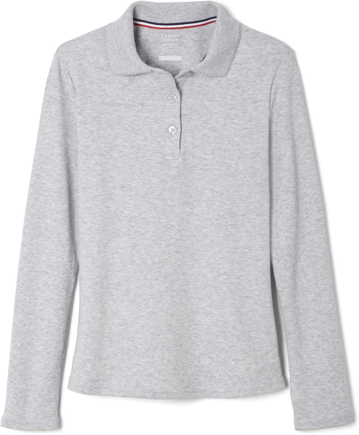French Toast Girls' Uniform Long Sleeve Polo with Picot Collar (Standard & Plus): Clothing
