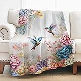 Levens Hummingbird Flower Blanket Gifts for Women Girls Mom, Colorful Floral Print Decoration for Home Bedroom Living Room Lounge Dorm, Warm Soft Lightweight Cute Throw Blankets 50"x60"