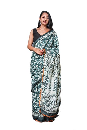 Cotton Mulmul Hand Block Jaipuri Printed Saree with Blouse