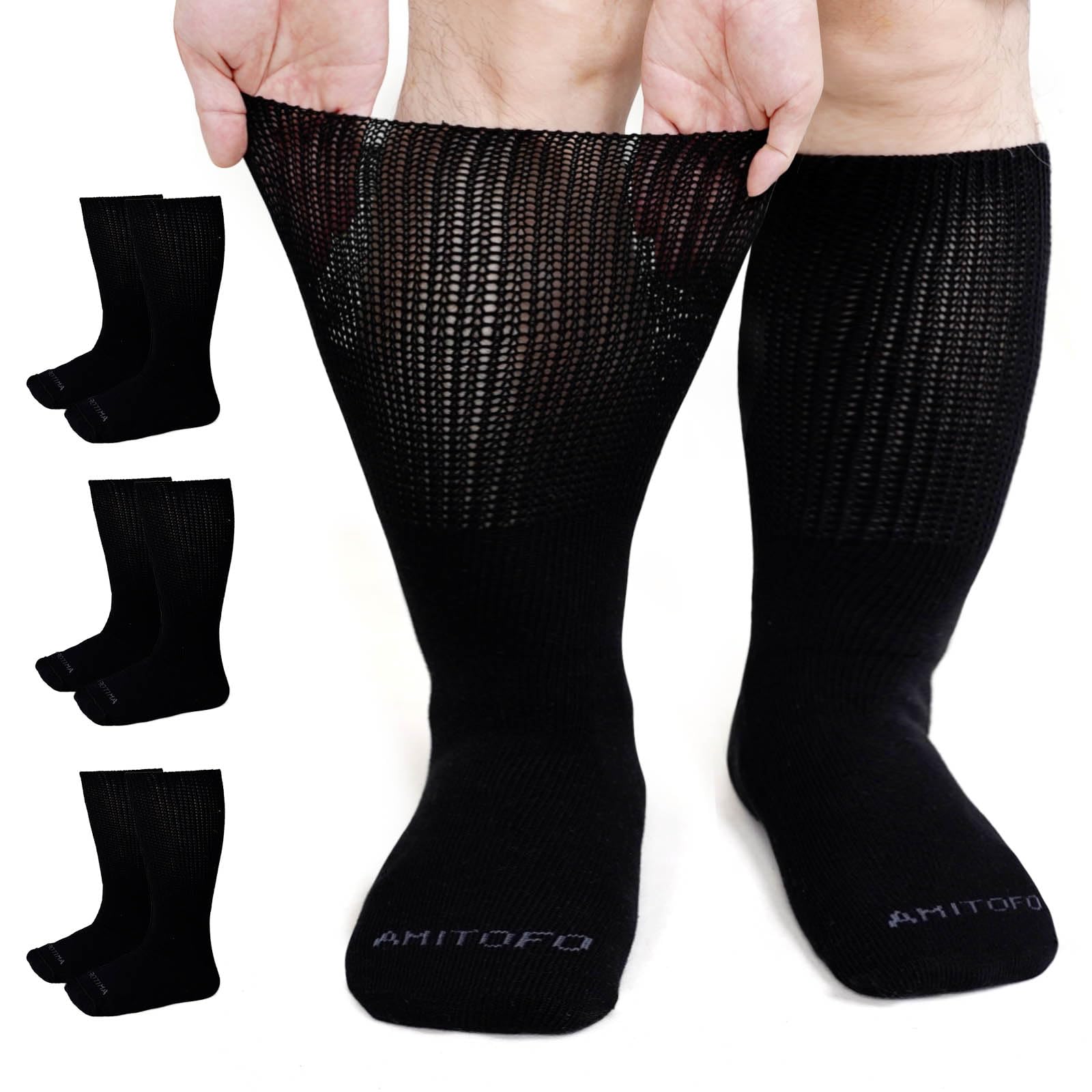 Photo 1 of Extra Wide Socks for Swollen Feet: 3 Pairs Wide Bariatric Non-Binding Diabetic Hospital Cast Socks for Men Women Plus Size 9-13 for Edema Lymphedema Neuropathy Seniors Pregnant Black