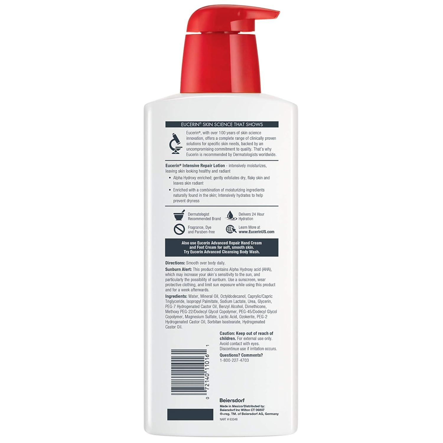 Eucerin Intensive Repair Lotion - Rich Lotion for Very Dry, Flaky Skin - Use After Washing With Hand Soap - 16.9 Fl. Oz. : Body Lotions : Beauty