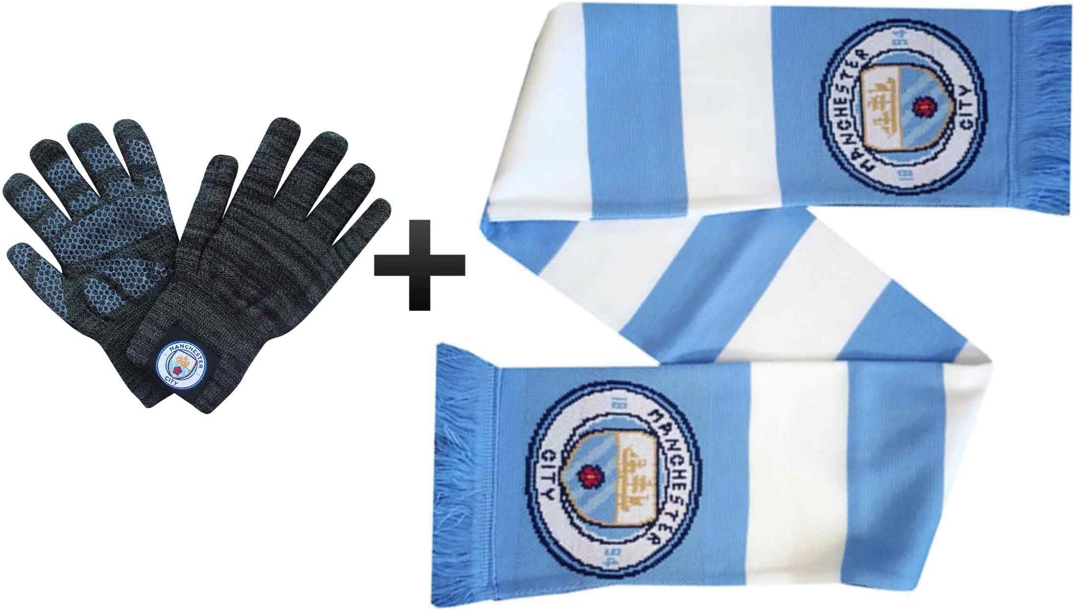 MCFC Official Manchester City Premier League Scarf & Winter Gloves Gift Set
