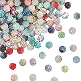 PONABEADIY 1 Box 12MM 200Pcs Rhinestone Beads Gradient Chunky Bubblegum Berry Large Disco Ball Imitation Pearl Acrylic Spacer Bead for Jewelry Making Earrings Bracelets Necklaces DIY Crafts Supplies