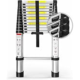waltyotur 12.5FT Telescoping Ladder, Aluminum extendable Ladder | Folding ladder, Retractable Extension Ladder for Home and Outdoor Work, Load Capacity 330 pounds