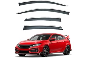 LQQDP 4pcs Smoke Tint with Chrome Trim Outside Mount Tape On/Clip On Style PVC Sun Rain Guard Vent Window Visors Compatible with 16-21 Civic 4-Door Sedan