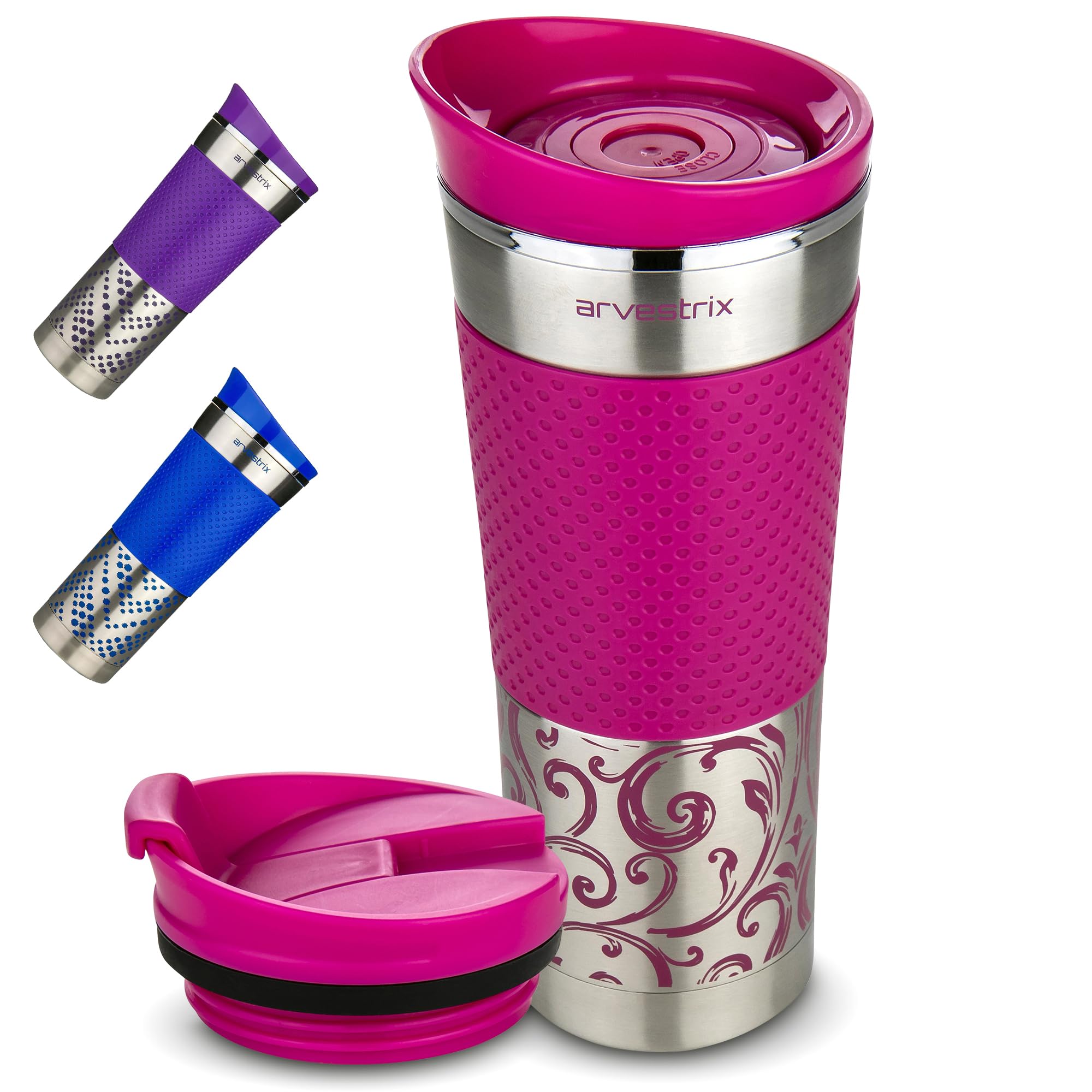 Travel Mug 450ml – Insulated Stainless Steel Coffee Cup, Leakproof Double-Walled Reusable Flask, Keeps Drinks Hot or Cold, Cup Holder Friendly (Pink)