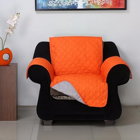 @home Microfibre Reversible Sofa Cover - 70x65, Orange and Grey