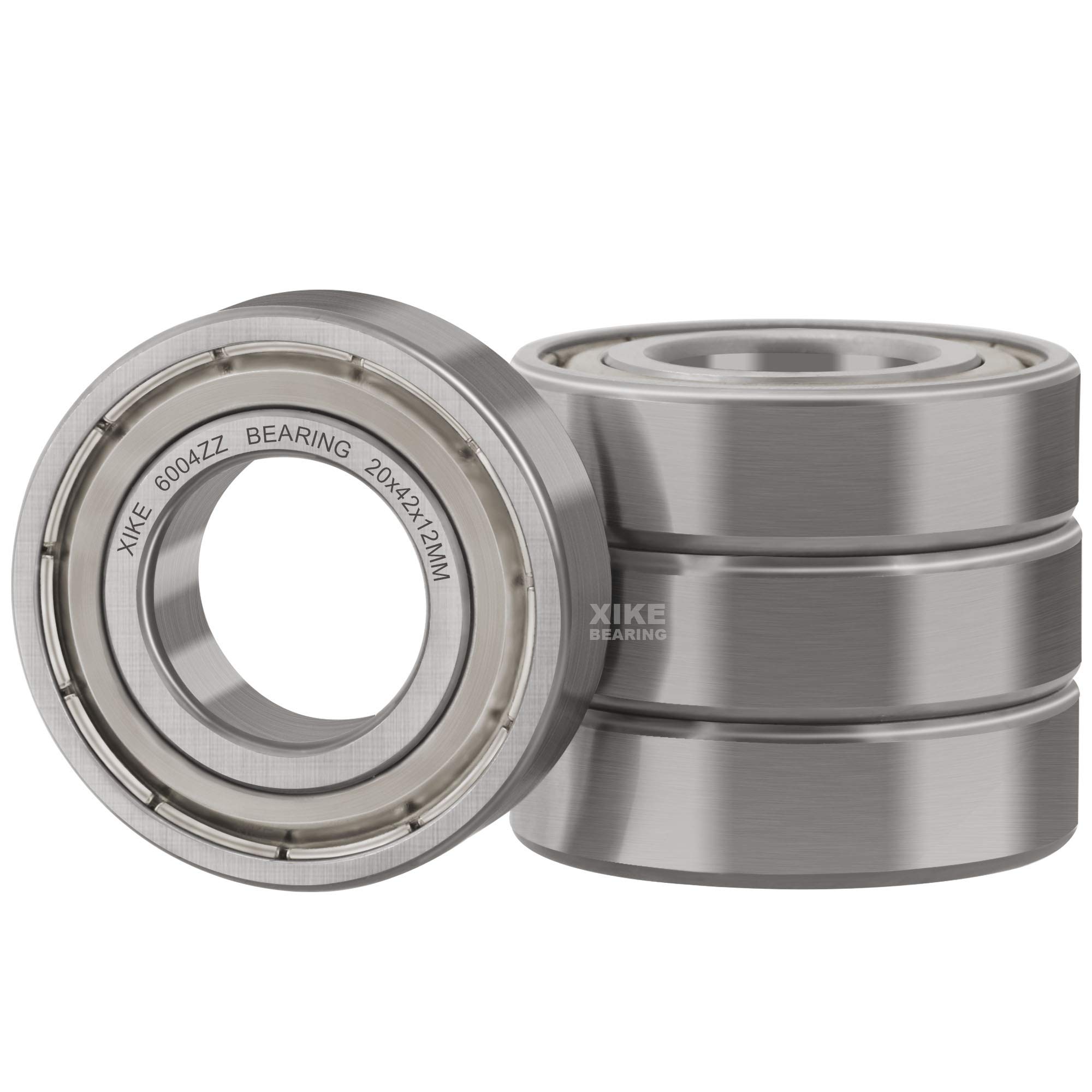 XIKE 6004ZZ Ball Bearings 20x42x12mm, Chrome Steel and Pre-Lubricated and Double Metal Seal 6004-2Z Deep Groove Ball Bearing with Sealed, Pack of 4.