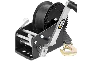 Megaflint Boat Winch Heavy Duty Steel 3500lbs Trailer Winch, Hand Winch with Hook, Two Way Ratchet Crank Winch for SUV, ATV, Gear Cable Winch - Black