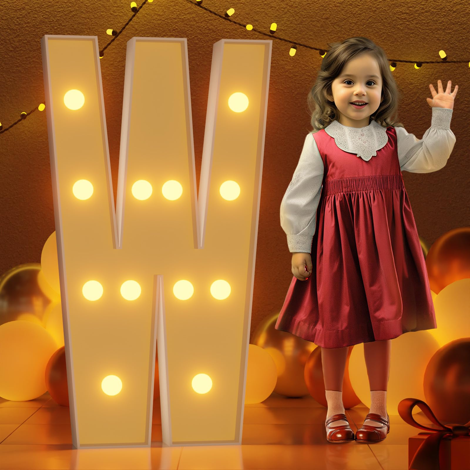 Photo 1 of (USED/FAIR) (UNTESTED) Marquee Letters 4 Feet Tall Large Light Up Letters W Happy Birthday Decorations Wedding Engagement Party Decor Yellow Light Birthday Decorations Balloon Arch Kit Foam Sign W