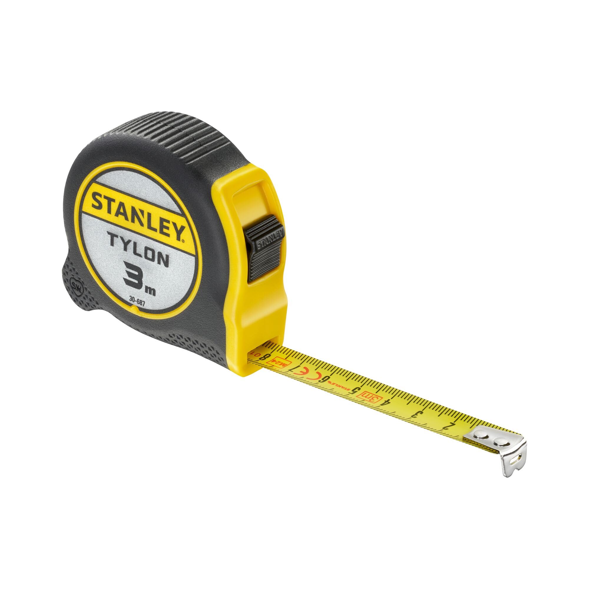 STANLEY 3m Tylon Tape Measure with TRU-ZERO Anchor Hook, Retractable, High Visibility Tape Measure, 3m x 13mm, Metric Only, 1-30-687