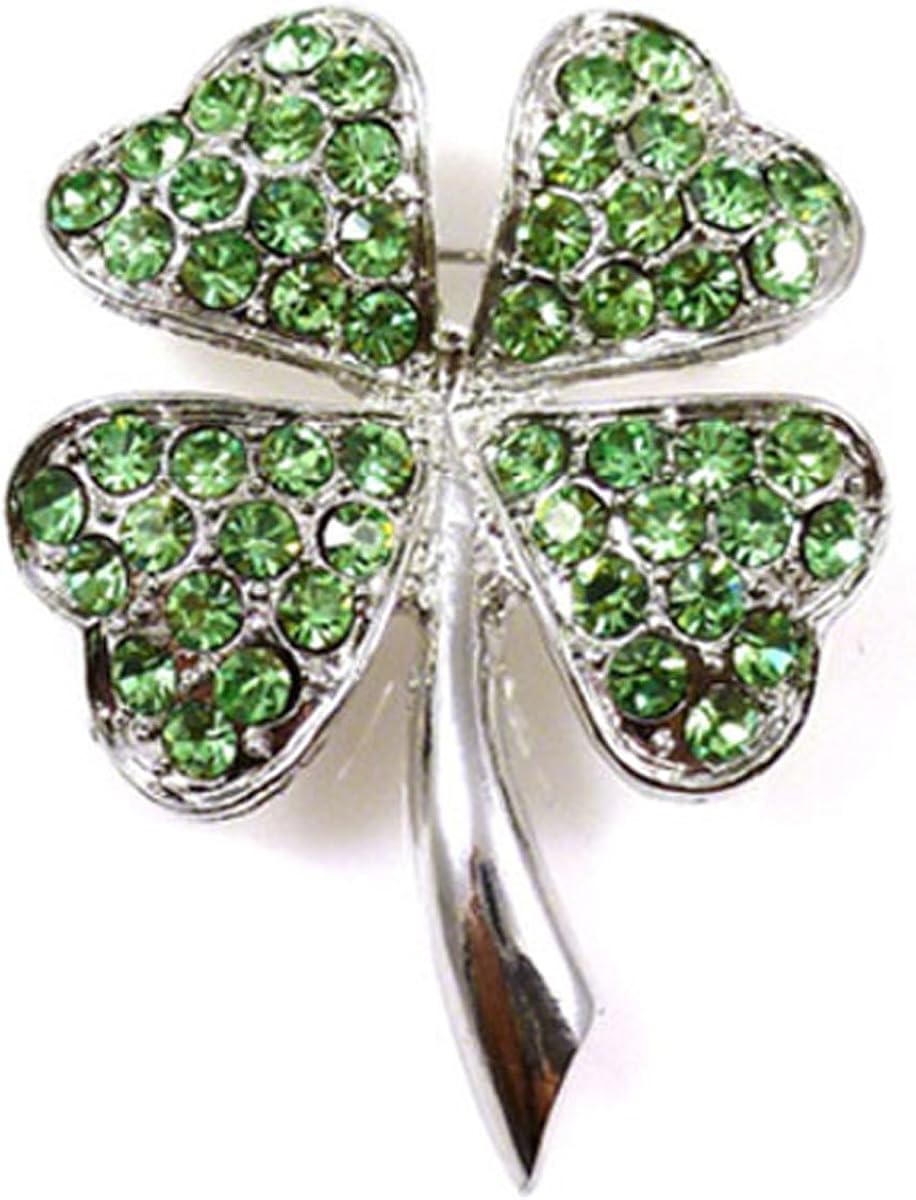 Brooches Store Four Leaf Clover Shamrock Peridot Crystal Brooch BigaMart