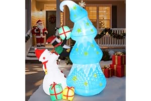 POWERFUL XISHAN Christmas Inflatables Decorations Outdoor, 8FT Christmas Tree with Snowman & Penguin, Blow Up Winter Tree with Built-in LED Lights, Inflatable Yard Decor for Xmas Garden Lawn Party