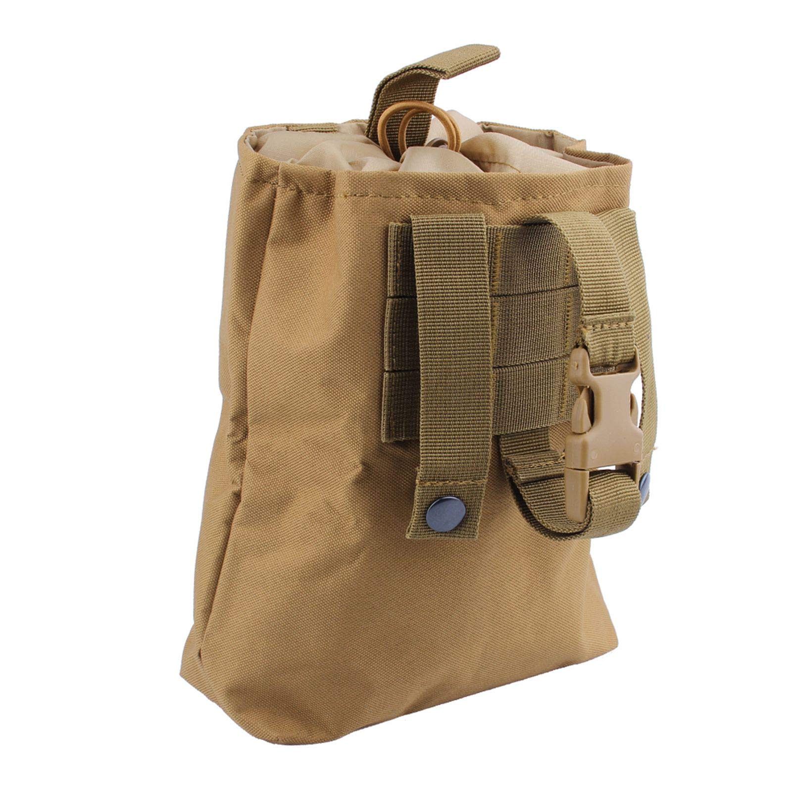 Tactical Molle Pouch, Molle Magazine Dump Pouch Drawstring Ammo Holster Bag Waterproof 600D Folding Molle Bag for Outdoor Hiking Camping Hunting (Tan)