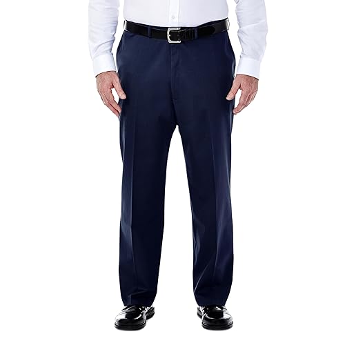 Haggar mens Big-tall Premium No Iron Khaki Classic-fit Expandable-waist Flat-front Casual Pants, Dark Navy, 44W x 30L US