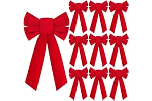 Roberly 10 Pcs Red Velvet Bows for Christmas Tree Wreath, 13" x 9.1" Red Christmas Bows for Garland Stairs Fireplace Fence Front Door Holiday Wedding Home Tree Decorations