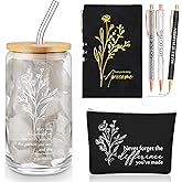 Funnymoom 6 Pcs Valentines Employee Appreciation Gift Set for Women Thank You Gift May You Be Proud 17oz Aesthetic Glass Tumbler Makeup Bag Journal Ballpoint for Valentines Employee Coworker Team
