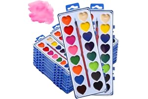 Shgxjjnb 24 Pack Heart Watercolor Paint Set with Paintbrush and 16 Colors for Kids, Valentines Party Favors Art, Classroom Gifts for Students Painting