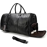 LUUFAN Leather Travel Bag Large Capacity Luggage Duffel Bag with Shoe Compartment, Men Women Weekend Shoulder Handbag for Holiday Business Trip (55cm-Black)