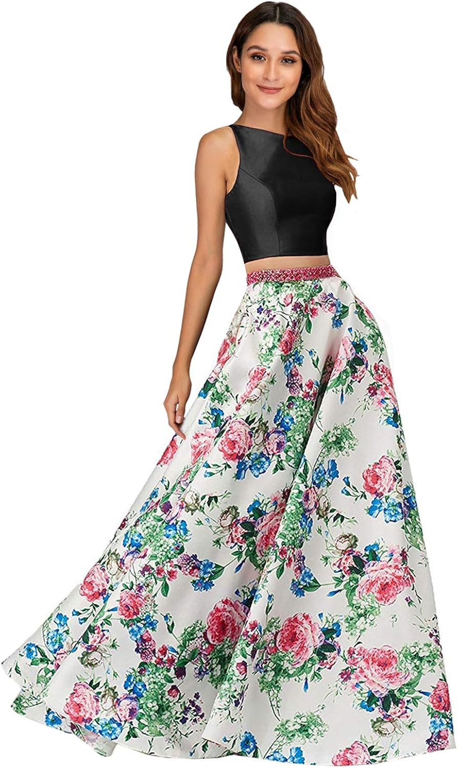 2 piece floral prom dress