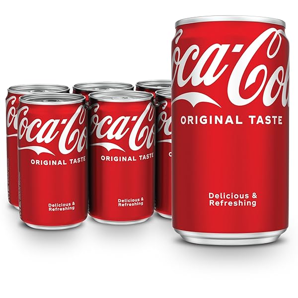 COCA-COLA SODA SOFT DRINKS, 7.5 FL OZ, 6 PACK – CLASSIC COLA SOFT DRINK, MINI SODA CANS