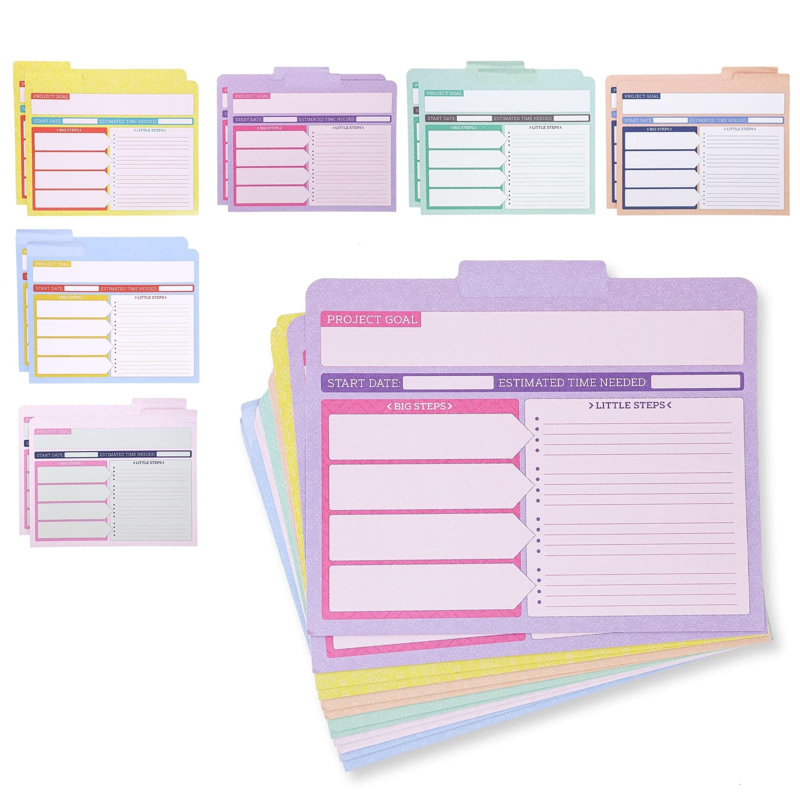 12-Pack Project File Folders with Tabs & Notes Section - Letter Size 9.5 x 11.5 in - 1/3-Cut Tab Dividers in 6 Pastel Colors - Durable Heavyweight Paper & Color-Coded Organization
