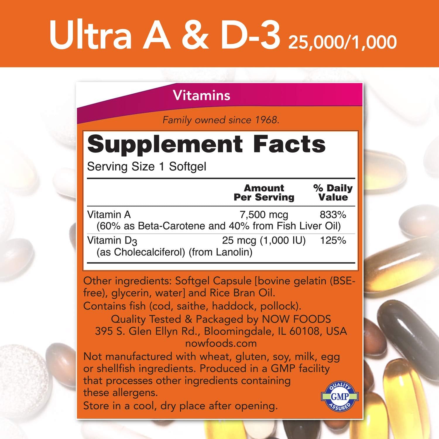 NOW Supplements, Vitamin A & D3 25,000/1,000 IU, Eye Health*, Essential Nutrition, 100 Softgels: Health & Personal Care