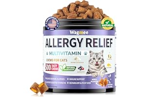 WAGMEE Cat Allergy Relief Chews – 500 Crunchy & Creamy Treats for All Breeds – Cat Itchy Skin & Seasonal Allergy Relief with Multivitamin and Omega-3 for Skin Health, Chicken & Krill Flavor