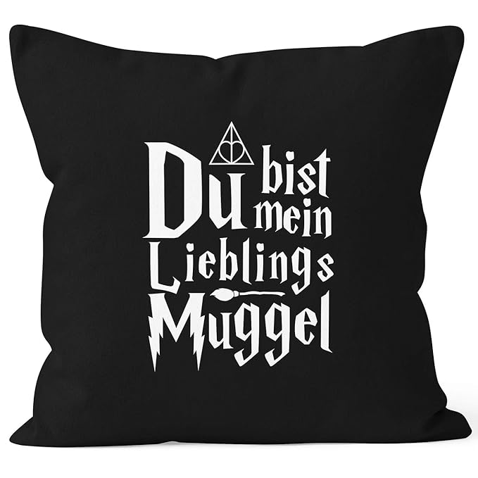 MoonWorks® Kissen-Bezug Du bist Mein Lieblings-Muggel Liebe Spruch Kissen-Hülle Deko-Kissen Baumwolle schwarz Unisize
