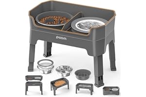 KPWACD 4-in-1 Elevated Slow Feeder Dog Bowls, 4 Height Adjustable Mess Proof Raised Dog Bowl Stand with No Spill Water Bowl, Stainless Steel Doggy Food Dish & Slow Feeder for Large Medium Small Pets