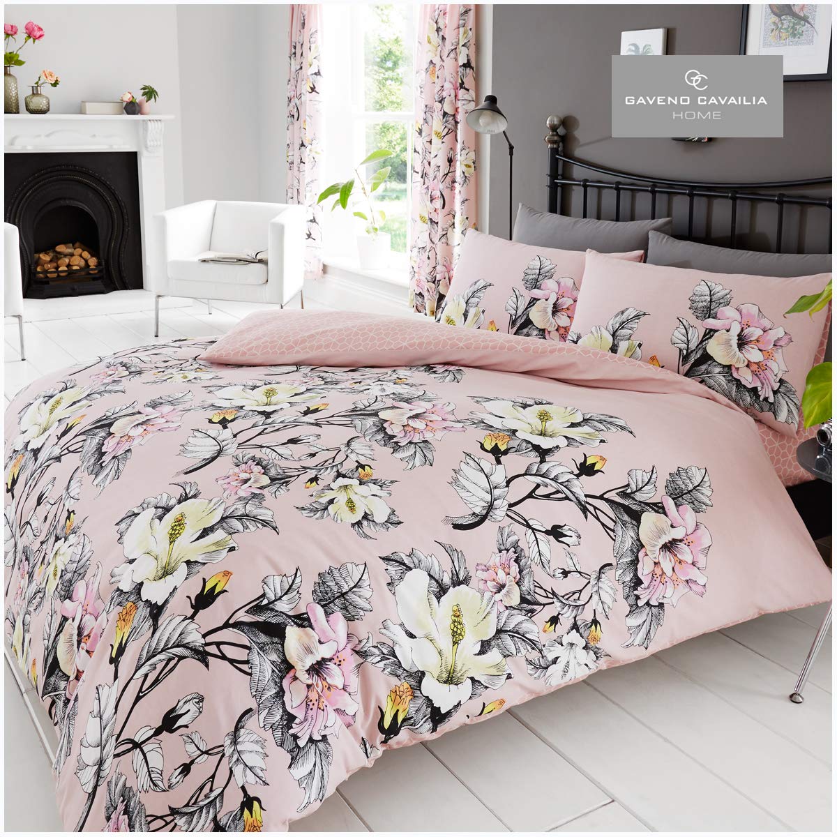 Gaveno Cavailia Luxurious Eden Bed Set with Duvet Cover and Pillow Case, Polyester-Cotton, Pink, King