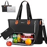 Lunch Tote Bag for Women, 15.6" Laptop Bags with Insulated Food Compartment, Small Purse& Shoulder Strap, Large Leather Quilted Computer Tote for Teacher Nurse Student School Office Travel, Black