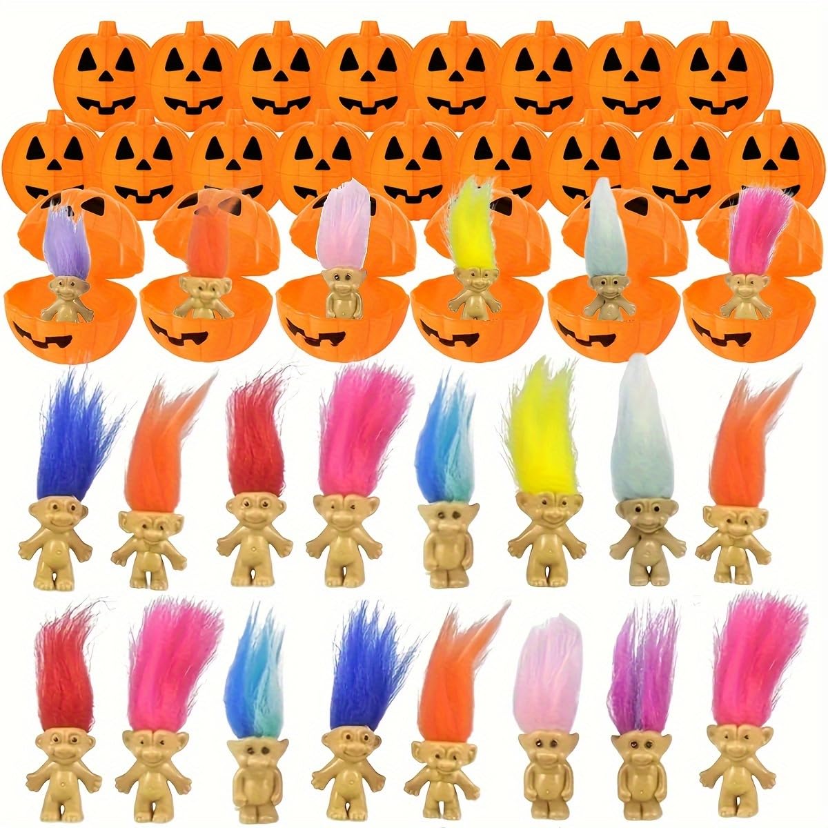 Photo 1 of 24 Pcs Vintage Lucky Dolls Action Figures Bulk with 12pcs Halloween Pumpkin Candy Box Great for Kids Boys Girls Halloween Party Favors Treat Bags Gifts Yard Home House Décor