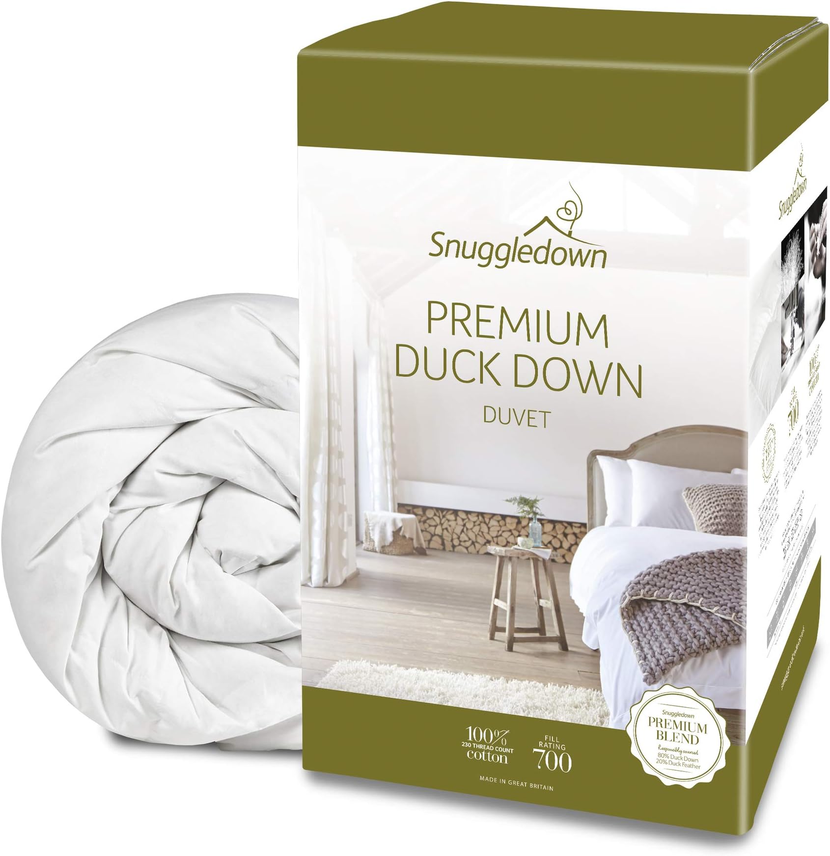 Snuggledown Luxury Duck Down Duvet, All Seasons 13.5 Tog (4.5+9.0), Single