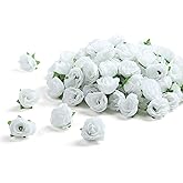 SITUMEIZI 100 Pcs 1.3 inches Mini White Rose Head White Artificial Roses Fake White Flowers for Home DIY Flower Wall Party Birthday Decor