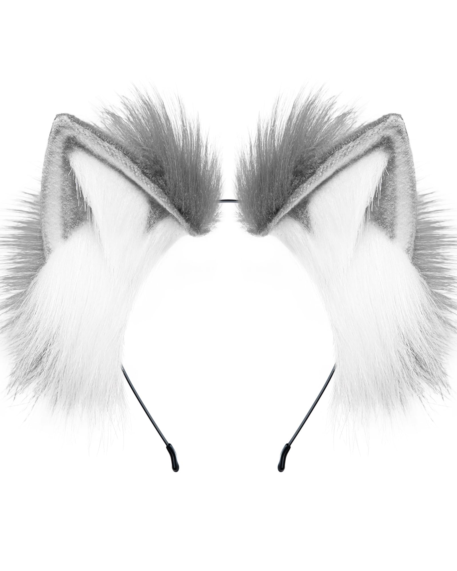 ZFKJERS Furry Fox Wolf Cat Ears Headband Adult Cosplay Costume Hair Accessory for Halloween (Grey White)