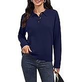 AMZANGEL Women's Merino Wool Sweater 100% Wool Polo Cropped Collar Button up Ribbed Long Sleeve Pullover Jumper