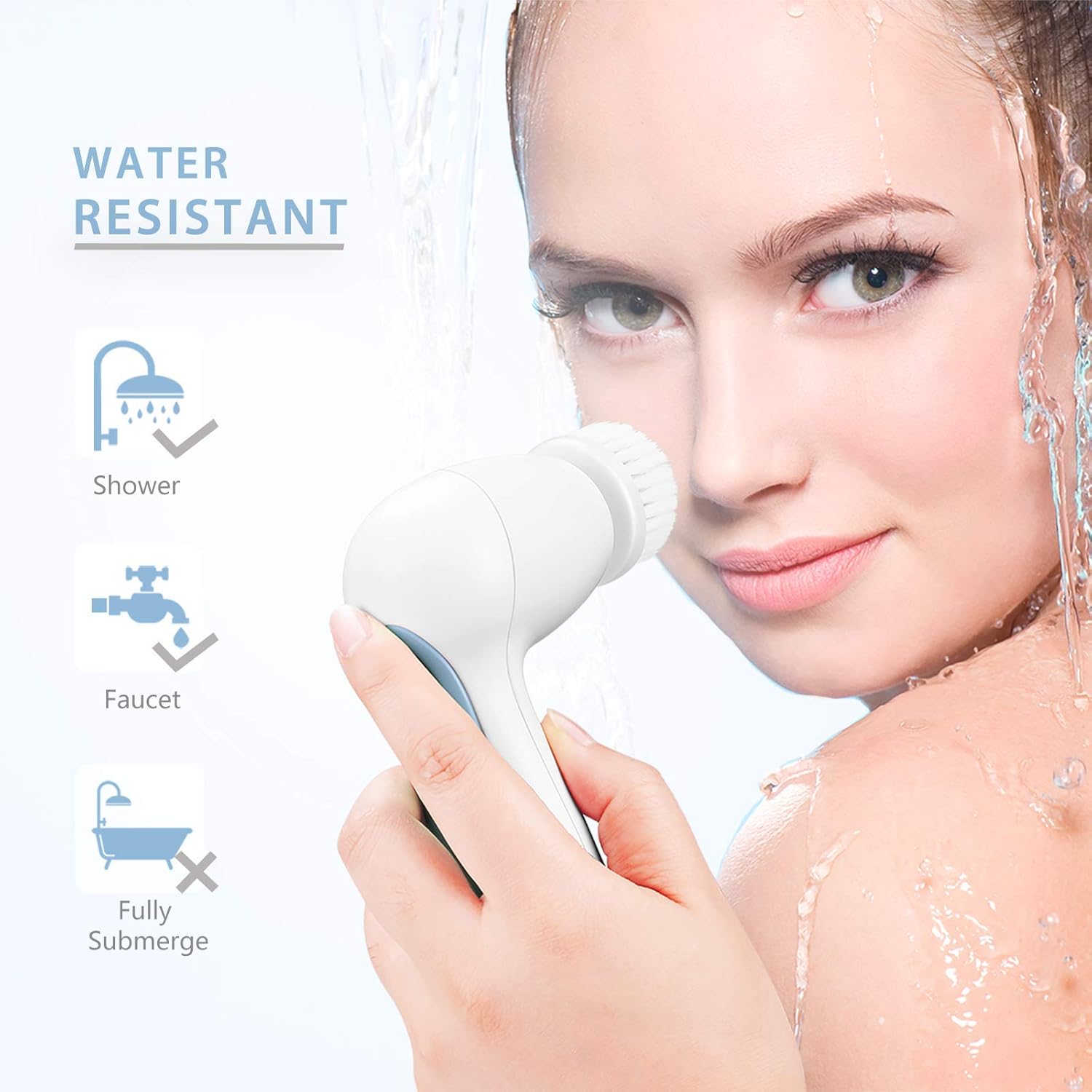 Water-Resistant Facial Cleansing Spin Brush Set with 3 Exfoliating Brush Heads - Complete Face Spa System by CLSEVXY - Advanced Microdermabrasion for Gentle Exfoliation and Deep Scrubbing(Blue): Beauty