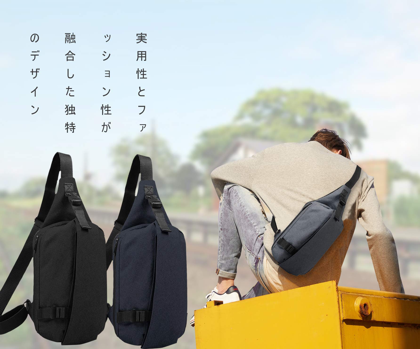 胸バッグ ボディバッグ メンズ 斜め掛け 撥水 ショルダーバッグ（dark blue）